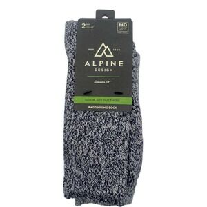 Alpine Design Ragg Hiking Socks 2 Pair Crew Cut Gray Wool Blend‎ Mens Medium